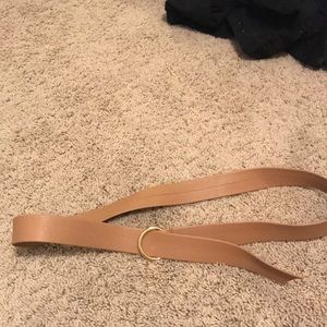 Tan leather gold ring belt